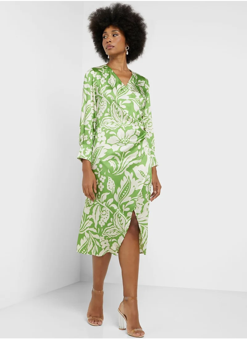 ELLA Printed Wrap Detail Dress