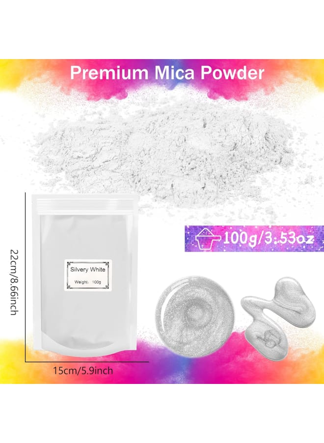 100 g Mica Powder - Metallic Epoxy Resin Pigment Pigment Epoxy Soap Dye, Powder Dye for Resin Making, Jewellery, Soap, Slime, Bombs, Bath, Candles (White) - Image 3
