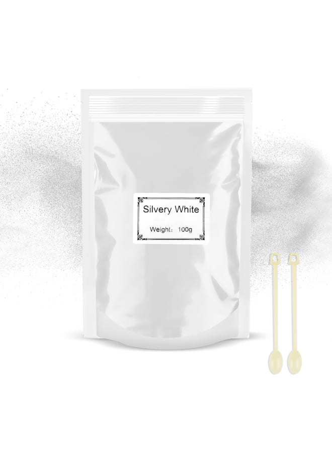100 g Mica Powder - Metallic Epoxy Resin Pigment Pigment Epoxy Soap Dye, Powder Dye for Resin Making, Jewellery, Soap, Slime, Bombs, Bath, Candles (White) - Image 1