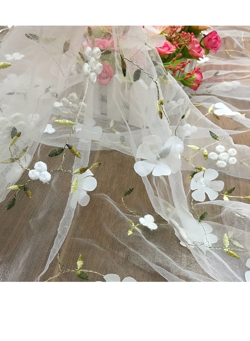 White Embroidered Floral Lace Fabric for Tulle Dresses 6ft x 47in DIY Cuttable Decorative Lace Tulle for Skirt Curtain Gown Wedding Dress Curtain Decor - Image 4
