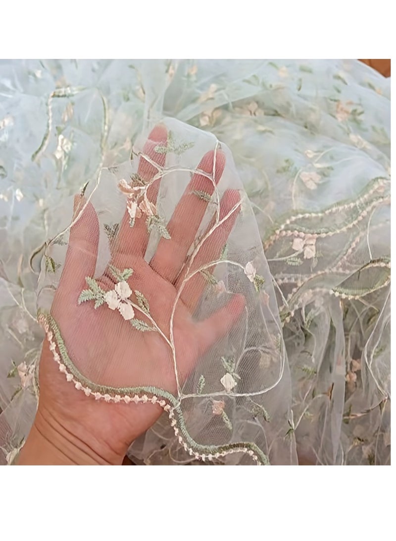 White Embroidered Floral Lace Fabric for Tulle Dresses 6ft x 47in DIY Cuttable Decorative Lace Tulle for Skirt Curtain Gown Wedding Dress Curtain Decor - Image 2