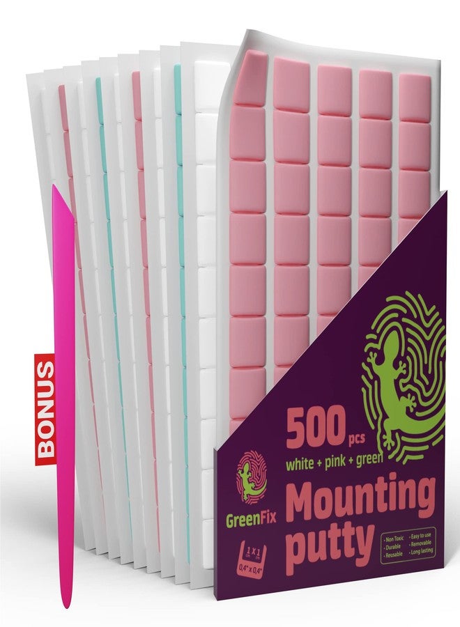 GreenFix 500pcs Mounting Putty Removable - White, Pink & Green - Reusable Wall Tack Sticky Putty for Poster Picture Hanging Crafts - Image 1