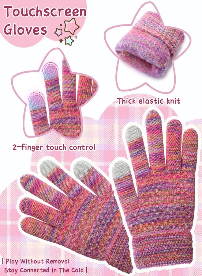KMOLY Kids Winter Hat Gloves Scarf Set, Beanie with Pom Earflaps Fleece Lined Gradient Neck Touchscreen Gloves for Girls Boys (Purple) - Image 4