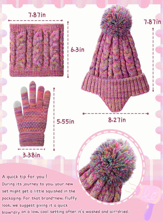 KMOLY Kids Winter Hat Gloves Scarf Set, Beanie with Pom Earflaps Fleece Lined Gradient Neck Touchscreen Gloves for Girls Boys (Purple) - Image 5