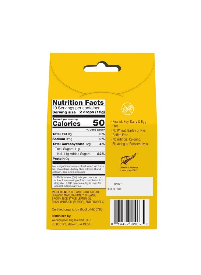 Wedderspoon Wedderspoon Organic Manuka Honey Drops, Lemon & Bee Propolis, 20 Count (Pack of 1) | Genuine New Zealand Honey | Perfect Remedy For Dry Throats  - Image 2