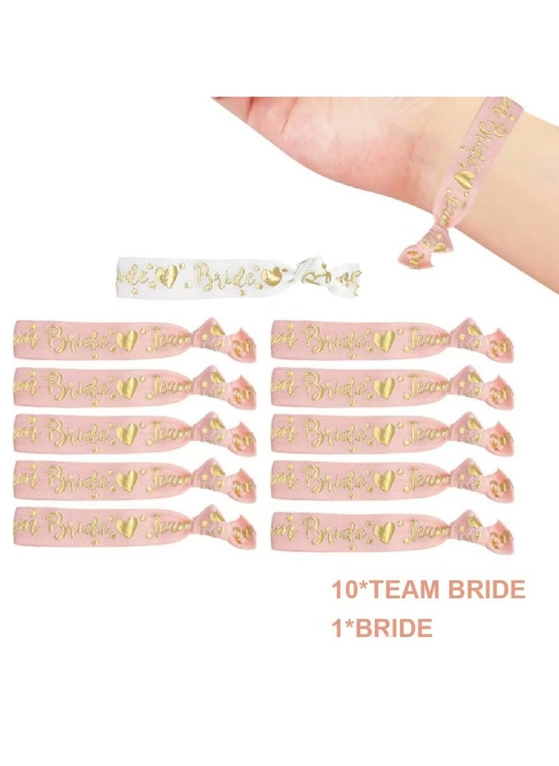 Generic - 11pcs Bride Tribe Hair Ties Bridesmaids Wrist Bands for Bachelorette Wedding Bridal Shower Bride to Be Party Favors(1 White + 10 Rose Gold) - Image 1