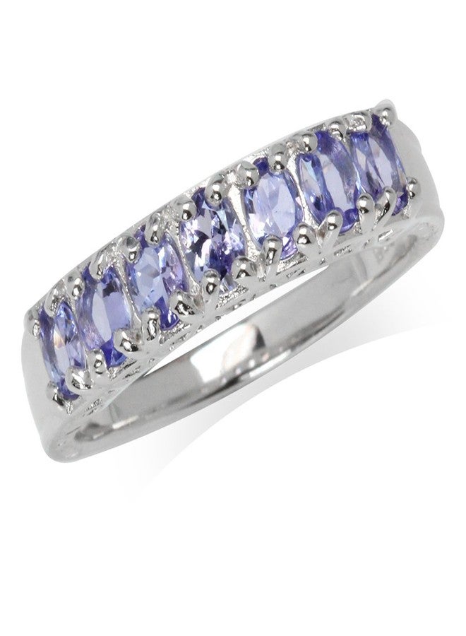 Silvershake 1.05ct. Genuine Tanzanite White Gold Plated 925 Sterling Silver Journey Ring Size 8.5 - Image 1