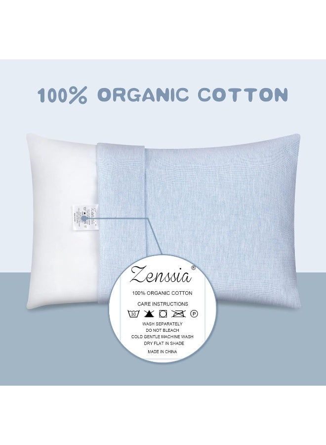 Zenssia Organic Cotton Toddler Pillowcase/Travel Pillowcase Pack of 2 Set 13x18 Inches with Envelope Closure - Soft & Breathable Baby Pillow Case Cover Solid Blue - Image 2