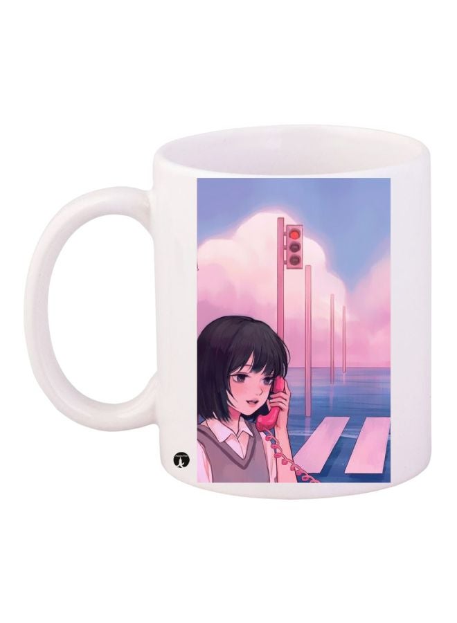 RYN Girl Printed Coffee Mug White/Pink/Blue 11ounce