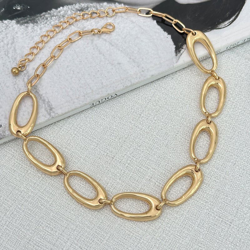 SHIXIN European and American Cross-Border Accessories: Ins Hip-Hop Style Oval Hollow Chain Necklace with Fashionable Acrylic Ring Set - Image 4