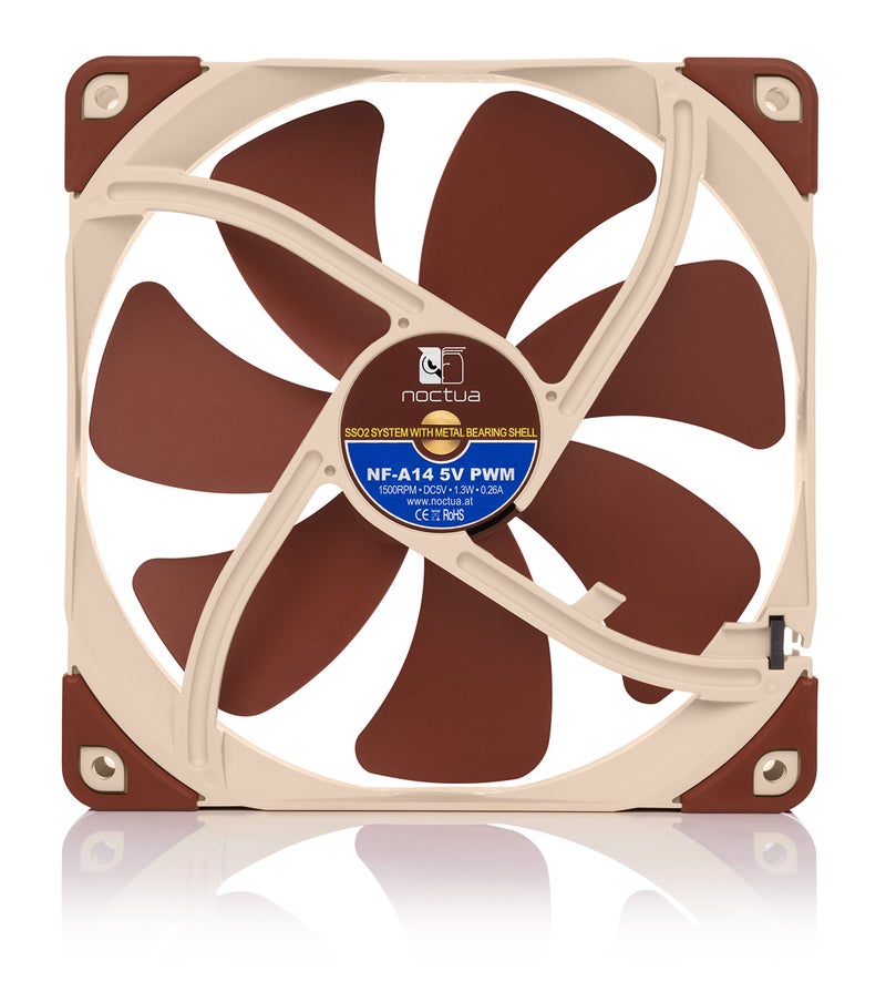 Noctua NF-A14 5V PWM, Premium Quiet Fan with USB Power Adaptor Cable, 4-Pin, 5V Version (140mm, Brown) - Image 5