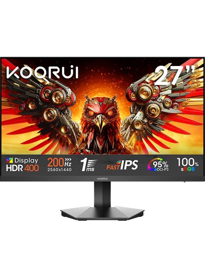 KOORUI 27-Inch QHD Gaming Monitor | 2560×1440 IPS Display, 200Hz/1ms, 95% DCI-P3, HDR400, Flat Screen, Adaptive Sync, 2× HDMI 2.0 + DP 1.4, VESA 75×75 Mountable – G2721P - Image 1