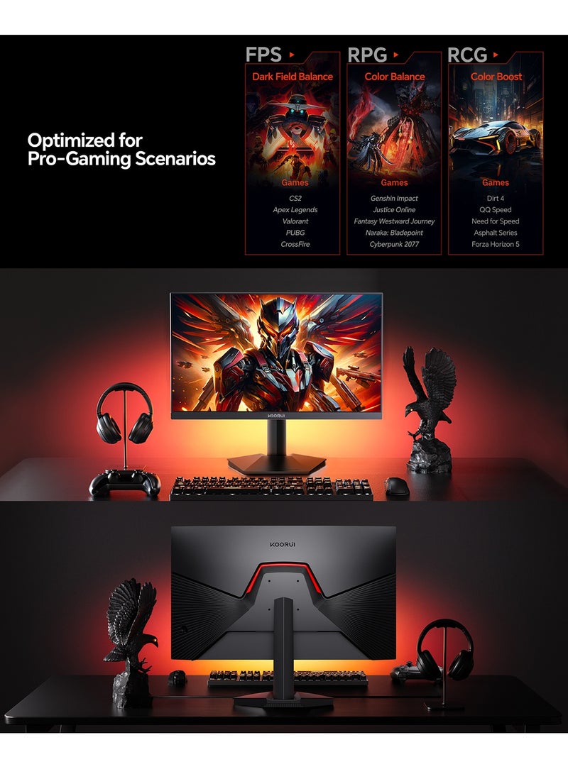 KOORUI 27-Inch QHD Gaming Monitor | 2560×1440 IPS Display, 200Hz/1ms, 95% DCI-P3, HDR400, Flat Screen, Adaptive Sync, 2× HDMI 2.0 + DP 1.4, VESA 75×75 Mountable – G2721P - Image 5