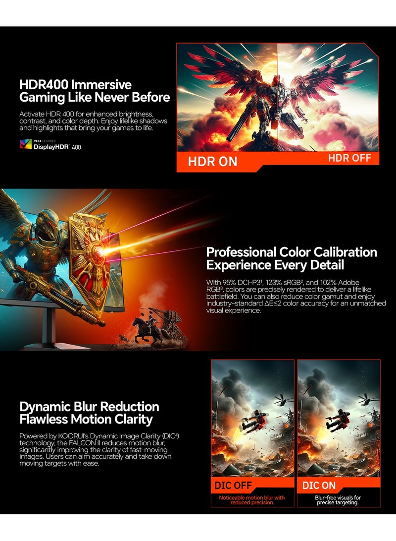 KOORUI 27-Inch QHD Gaming Monitor | 2560×1440 IPS Display, 200Hz/1ms, 95% DCI-P3, HDR400, Flat Screen, Adaptive Sync, 2× HDMI 2.0 + DP 1.4, VESA 75×75 Mountable – G2721P - Image 3