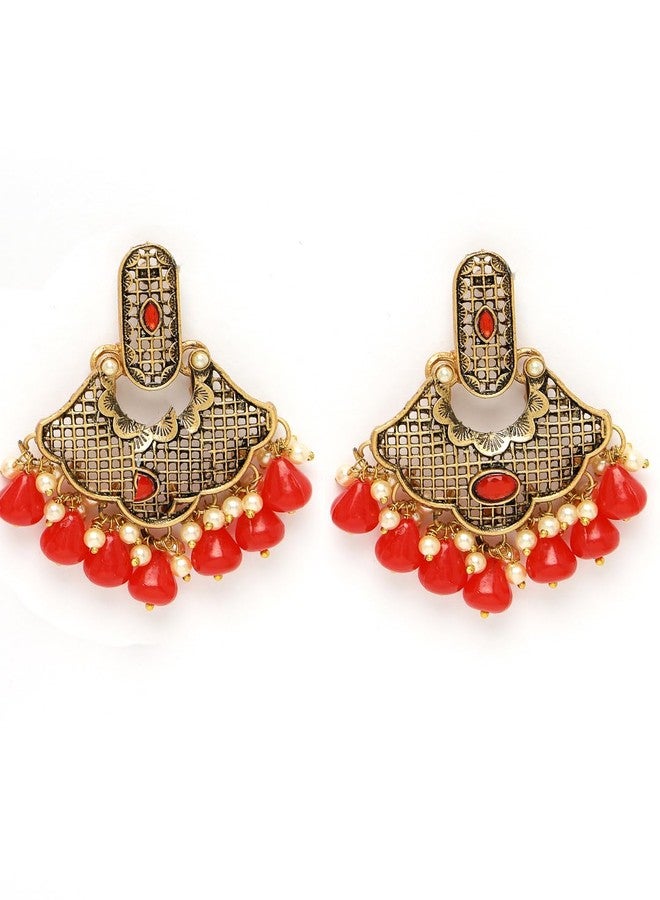 ADIVA Gold-Plated Grey Hand-Painted Pearl & Kundan Stone Studded Dome Shaped Classic Jhumka Earrings Set for women, Traditional Stylish Jhumka for Girls Party, Wedding, Festive - Image 1