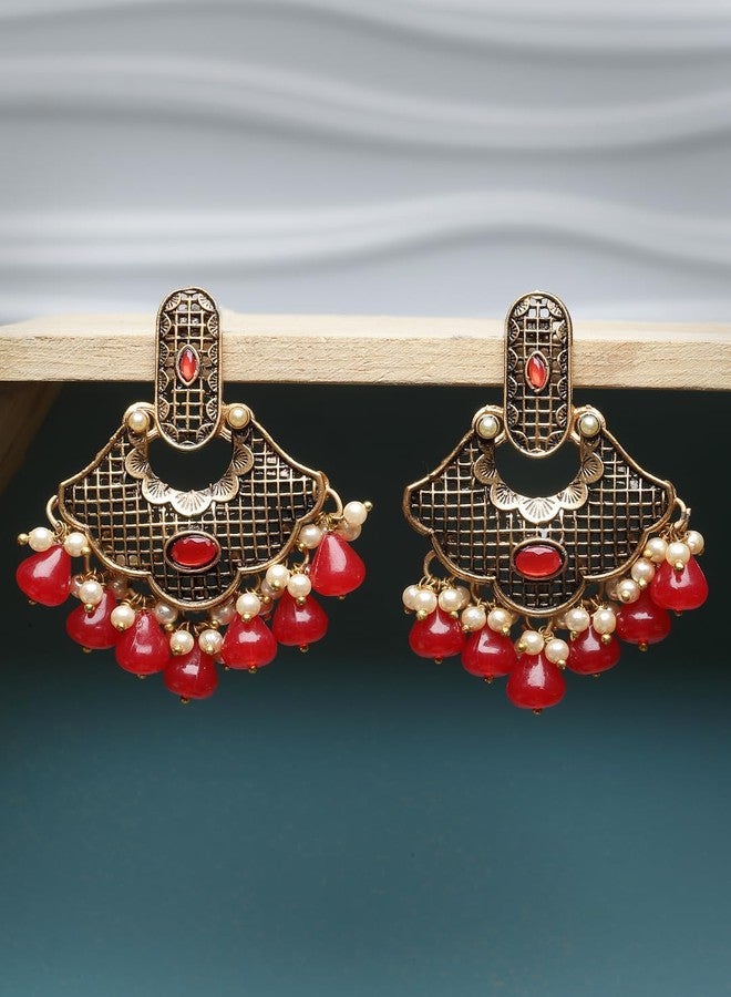 ADIVA Gold-Plated Grey Hand-Painted Pearl & Kundan Stone Studded Dome Shaped Classic Jhumka Earrings Set for women, Traditional Stylish Jhumka for Girls Party, Wedding, Festive - Image 4