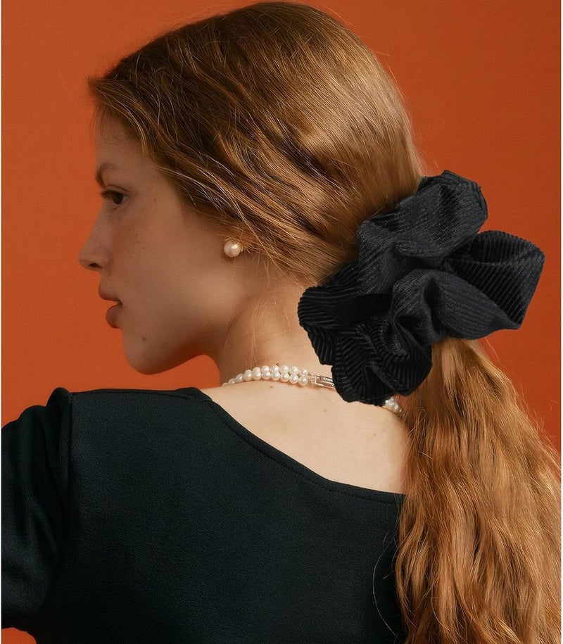 CEELGON Black Big Corduroy Scrunchie 6.5 Inches Jumbo Scrunchies Hair Ties Oversized Ponytail Holder for Thick Curly Hair Extra Large Hair Accessories for Women (Black) - Image 4