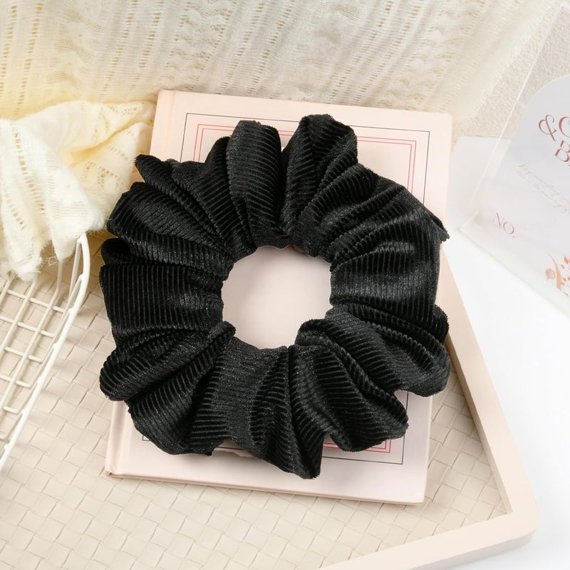 CEELGON Black Big Corduroy Scrunchie 6.5 Inches Jumbo Scrunchies Hair Ties Oversized Ponytail Holder for Thick Curly Hair Extra Large Hair Accessories for Women (Black) - Image 5