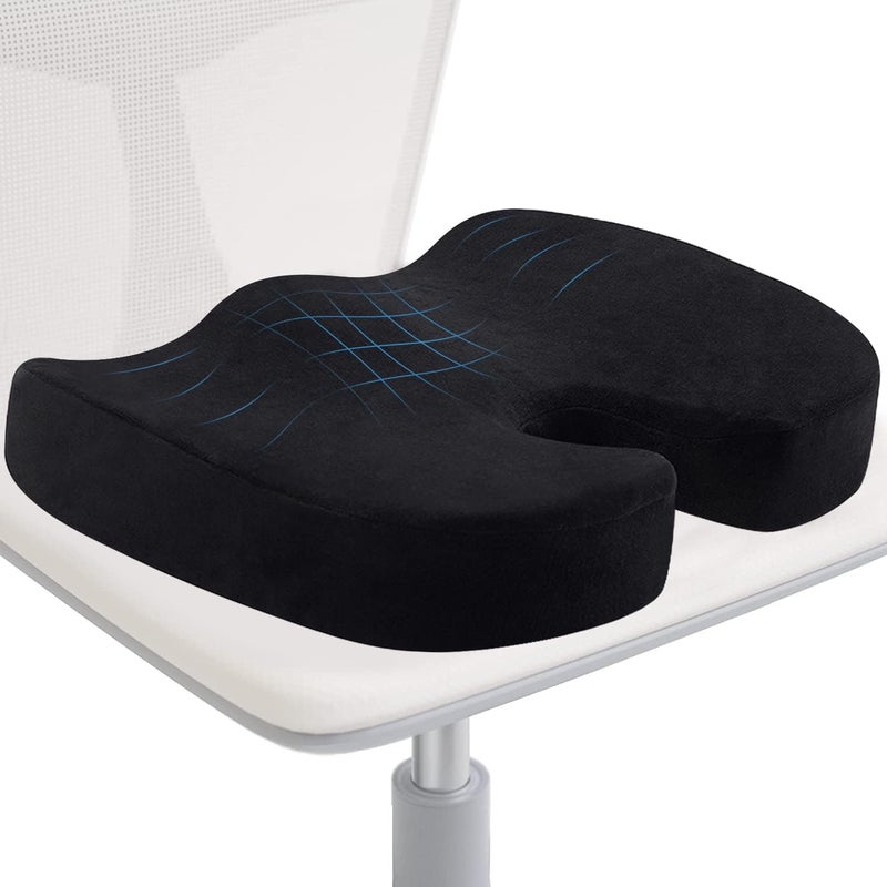 Comfy Coccyx Seat Cushion Orthopedic Chair Pad Pain Relief Memory Foam Cushion with Cover for Office Chair Car Tailbone Sciatica Wheelchair - Black - Image 5