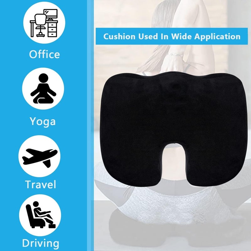 Comfy Coccyx Seat Cushion Orthopedic Chair Pad Pain Relief Memory Foam Cushion with Cover for Office Chair Car Tailbone Sciatica Wheelchair - Black - Image 3