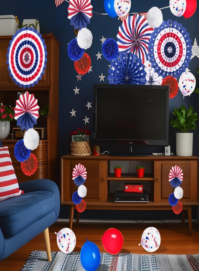 BSOMAM 35Pcs Patriotic Decorations 4th of July Decor Independence Day Red White Blue Balloons Paper Fans Star Streamer Poms for July 4th Decor, Flag Day American Theme Party Veterans Day Party Decor - Image 5