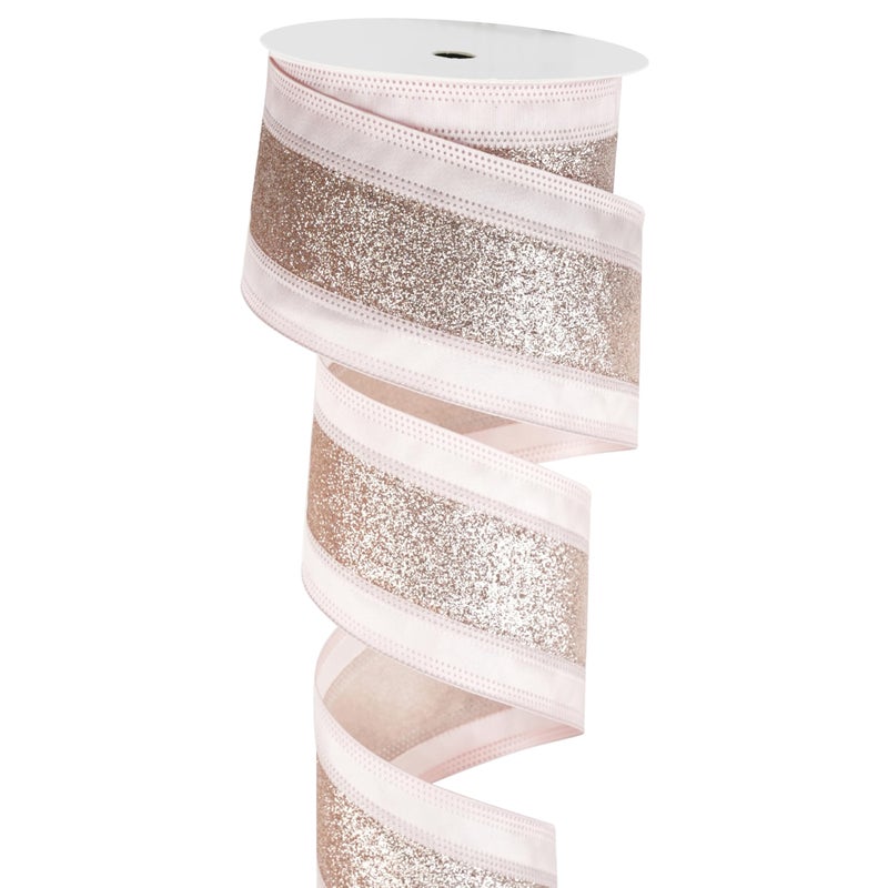 MAYREEL 25 Inch Rose and Gold Wired Satin Ribbon with Glitter Stripe for Christmas Tree Gift Wrapping Floral Arrangements Bow Making Wreaths Garlands Holiday Decor 10 Yards - Image 2