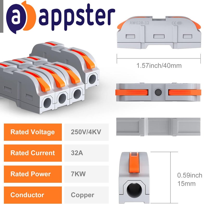 APPSTER 34pcs Wire Connector Universal Connection Terminals, Circuit Inline Splices Electric Cable Connectors, SPL-1 Clamp with Actuation Lever, 4 mm² Conductor Clamp, Quick & Freely Assemble - Image 2