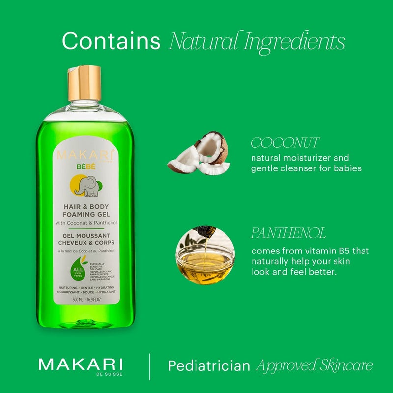 MAKARI Baby Hair & Body Foaming Gel | Gentle Wash for Sensitive & Delicate Skin | Hypoallergenic & Paraben-Free | Nourishing Cleanser with Coconut Oil & Panthenol - Image 2