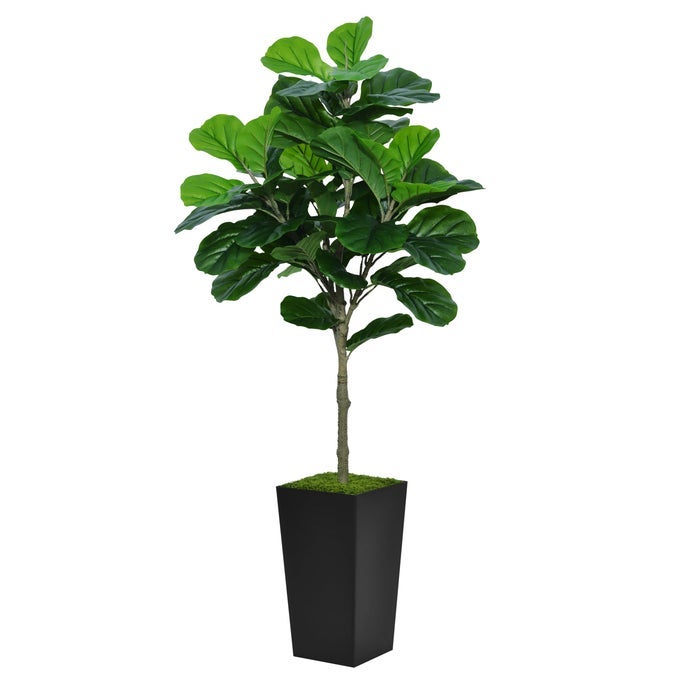 Fiddle Leaf Fig Tree Artificial 5FT Faux Plant With Black Tall Planter Fake Ficus Lyrata Floor Plant in Pot for Home Office Living Room Decor Indoor