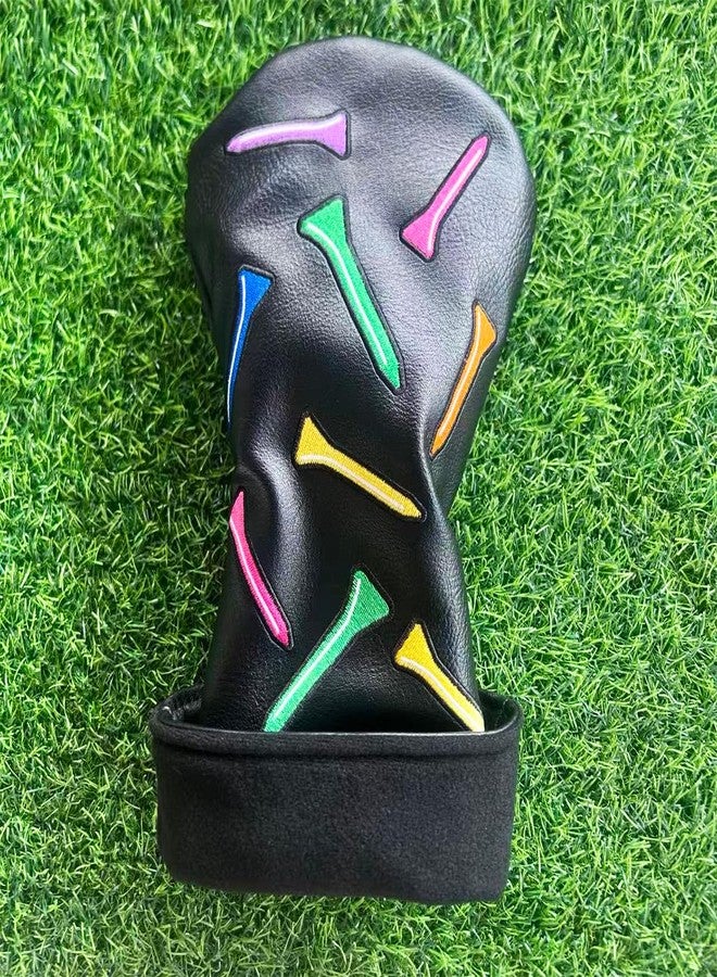 ROYMADE Golf Club Covers Set Colorful Tees Design Driver Covers Fairway Wood Cover Hybrid Cover Leather Golf Wood Head Cover (Color T Black (DR+FW+UT 4pcs)) - Image 5