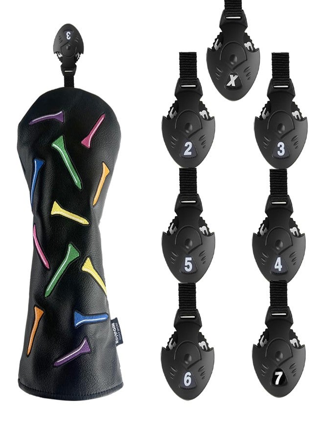 ROYMADE Golf Club Covers Set Colorful Tees Design Driver Covers Fairway Wood Cover Hybrid Cover Leather Golf Wood Head Cover (Color T Black (DR+FW+UT 4pcs)) - Image 4