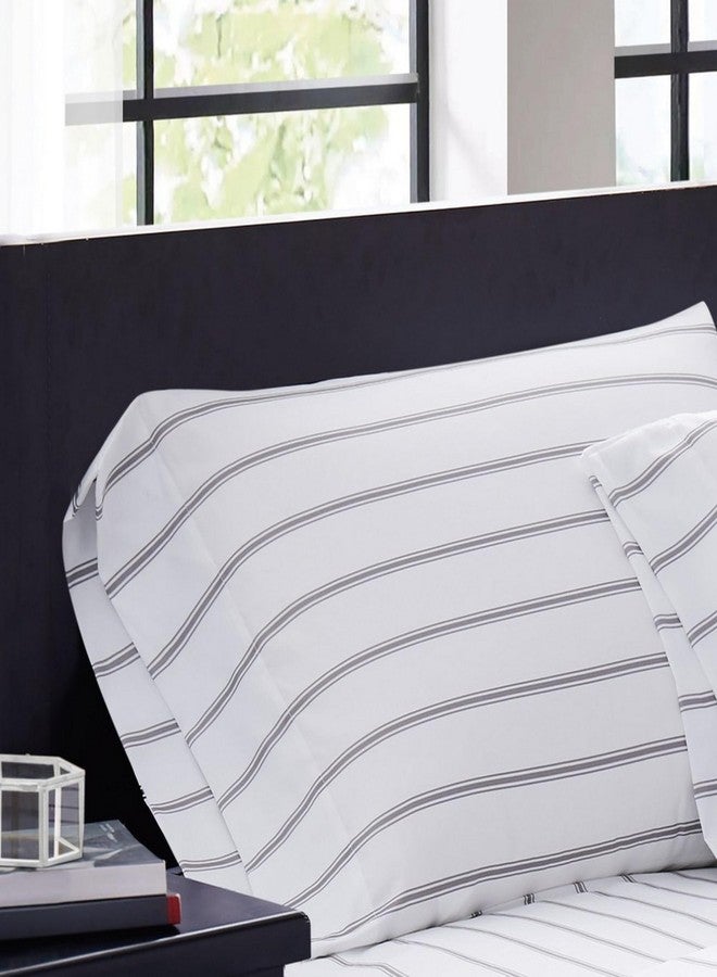 Truly Soft Everyday - Full Microfiber Sheet + Pillowcase Set - Ticking Stripe Collection - White/Grey,SS3864WGFU-4700 - Image 3