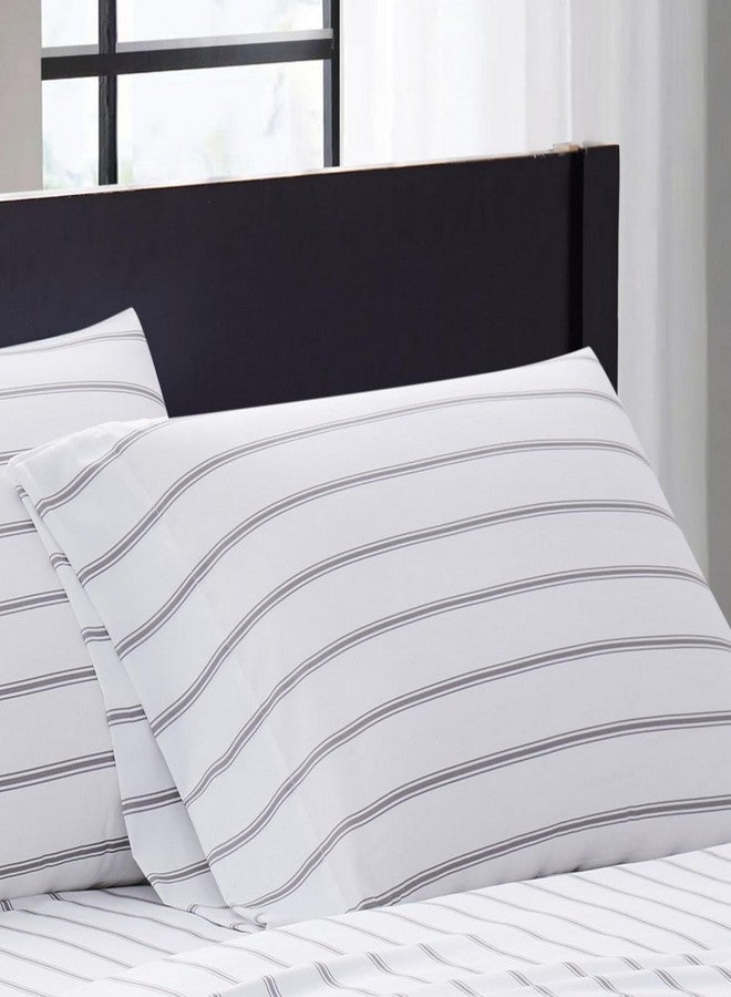 Truly Soft Everyday - Full Microfiber Sheet + Pillowcase Set - Ticking Stripe Collection - White/Grey,SS3864WGFU-4700 - Image 4