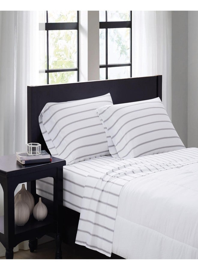 Truly Soft Everyday - Full Microfiber Sheet + Pillowcase Set - Ticking Stripe Collection - White/Grey,SS3864WGFU-4700 - Image 1