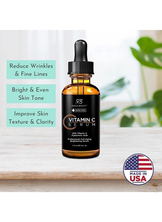 Radha beauty - Radha Beauty Natural Vitamin C Serum 2oz, Vitamin C, Vitamin E, Hyaluronic Acid and Aloe, Facial Serum for Anti-Aging Wrinkles, Dark Spots, Fine Lines - Image 1