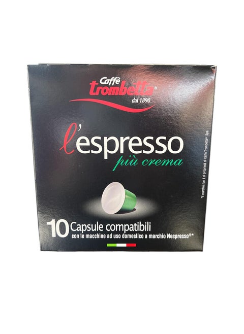 Trombetta Coffe Capsules Espresso PIÙ CREMA  , 10 Capsules 55g
