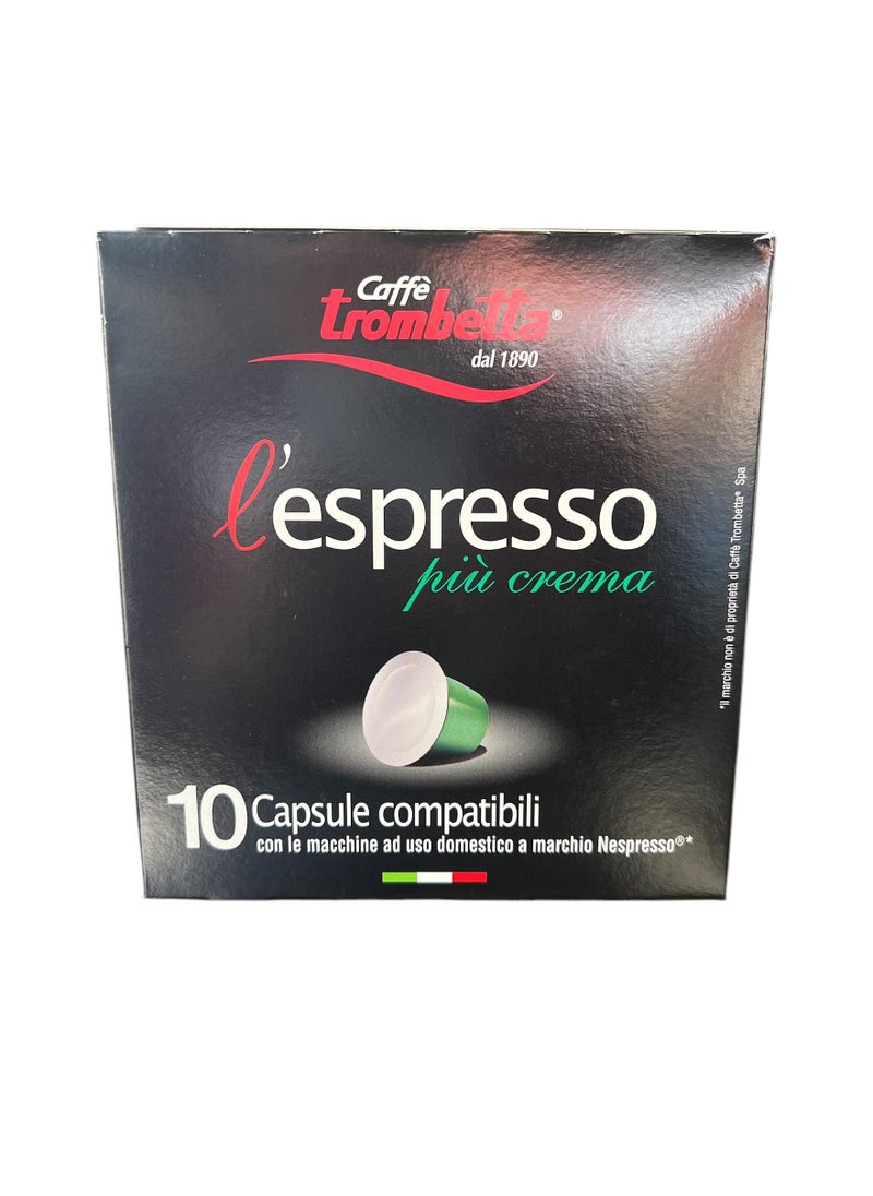Generic - Trombetta Coffe Capsules Espresso PIÙ CREMA  , 10 Capsules 55g - Image 1