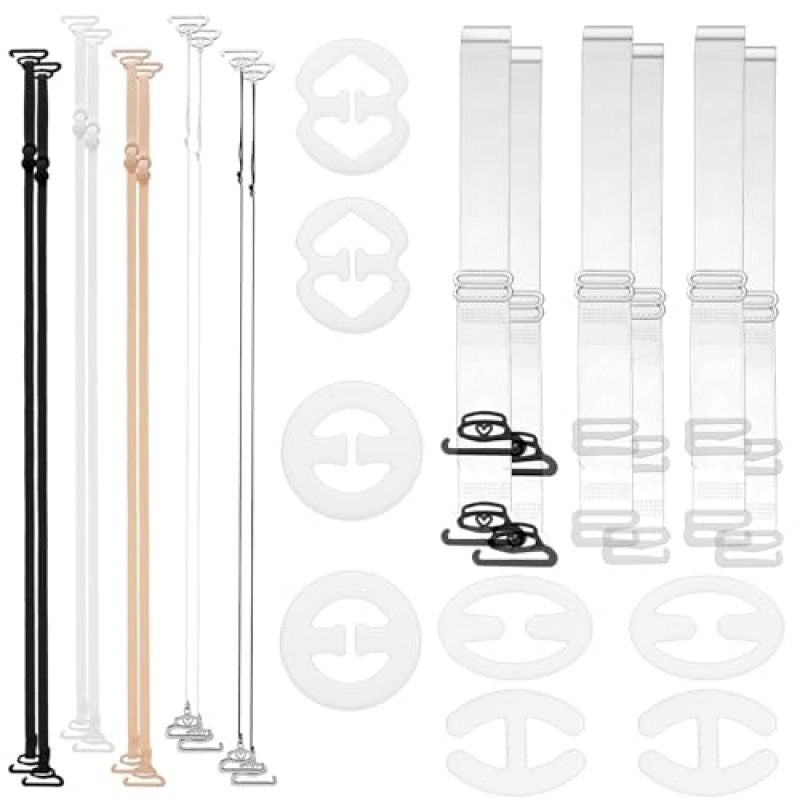 Invisible Bra Straps: 24-Piece Set Adjustable Length - Non-Slip Buckle Design Clear Shoulder Straps for Ballet Performers Backless Dress Wearers - Image 1