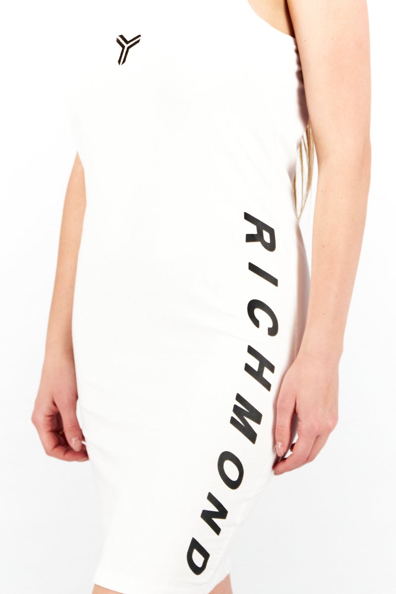 JOHN RICHMOND Women Sportswear Fit Brand Logo Sleeveless Mini Dress, White Optical - Image 4