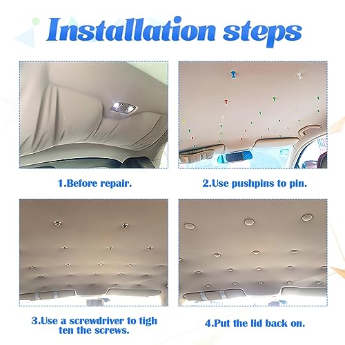 BESULEN 60 Pcs Car Roof Headliner Repair Kit, Grid Cloth Repair Button with Installation Tool, Auto Roof Snap Rivets Retainer for Interior Ceiling Cloth Fixing Repair Buckle (Black) - Image 5