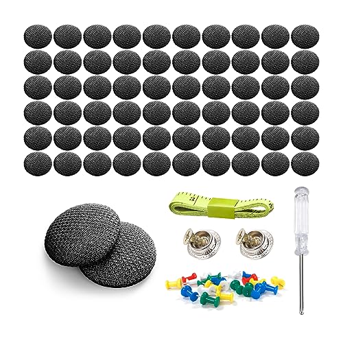 BESULEN 60 Pcs Car Roof Headliner Repair Kit, Grid Cloth Repair Button with Installation Tool, Auto Roof Snap Rivets Retainer for Interior Ceiling Cloth Fixing Repair Buckle (Black) - Image 1