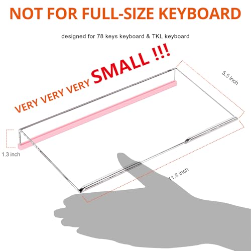 Richboom Computer Keyboard Stand for Desktop, 11.8" Tiny Clear Acrylic Keyboard Riser 78 Keys Compact Keyboard Lift for Desk Ergonomic Short Keyboard Holder Tray with Black and Pink Silicone Strip - Image 2