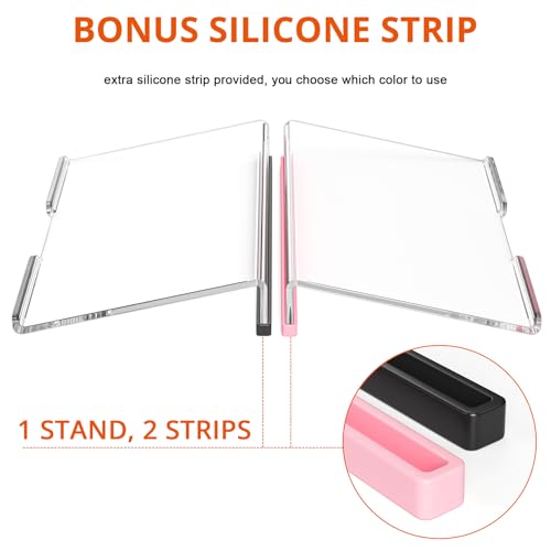 Richboom Computer Keyboard Stand for Desktop, 11.8" Tiny Clear Acrylic Keyboard Riser 78 Keys Compact Keyboard Lift for Desk Ergonomic Short Keyboard Holder Tray with Black and Pink Silicone Strip - Image 3