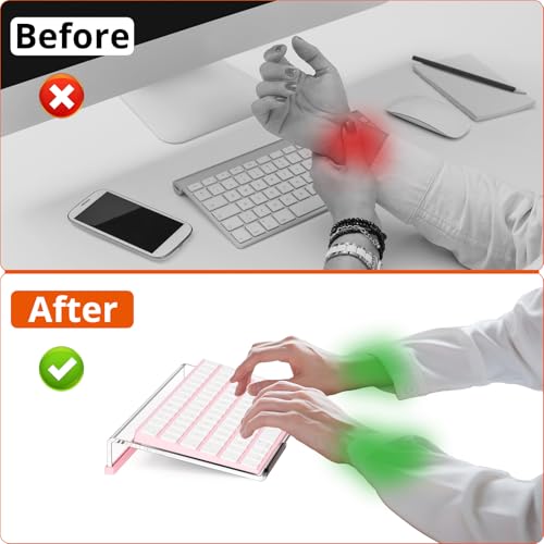 Richboom Computer Keyboard Stand for Desktop, 11.8" Tiny Clear Acrylic Keyboard Riser 78 Keys Compact Keyboard Lift for Desk Ergonomic Short Keyboard Holder Tray with Black and Pink Silicone Strip - Image 5