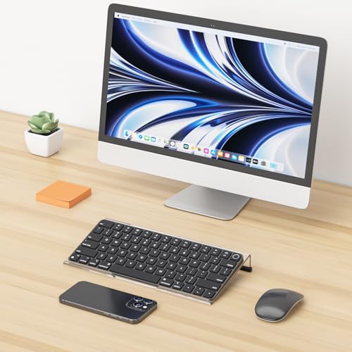 Richboom Computer Keyboard Stand for Desktop, 11.8" Tiny Clear Acrylic Keyboard Riser 78 Keys Compact Keyboard Lift for Desk Ergonomic Short Keyboard Holder Tray with Black and Pink Silicone Strip - Image 4