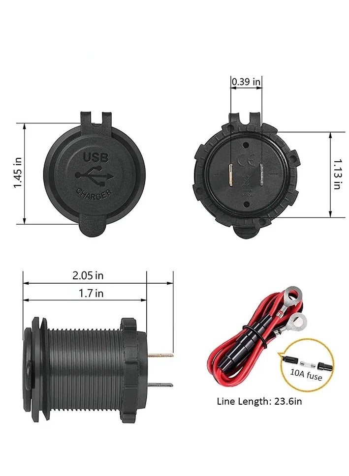 عام شاحن USB مزدوج QC3.0 سريع 12–24 فولت مع مفتاح لمس، مخصص للسيارات والدراجات النارية والقوارب، مثالي لتعديل المركبات. - Image 2