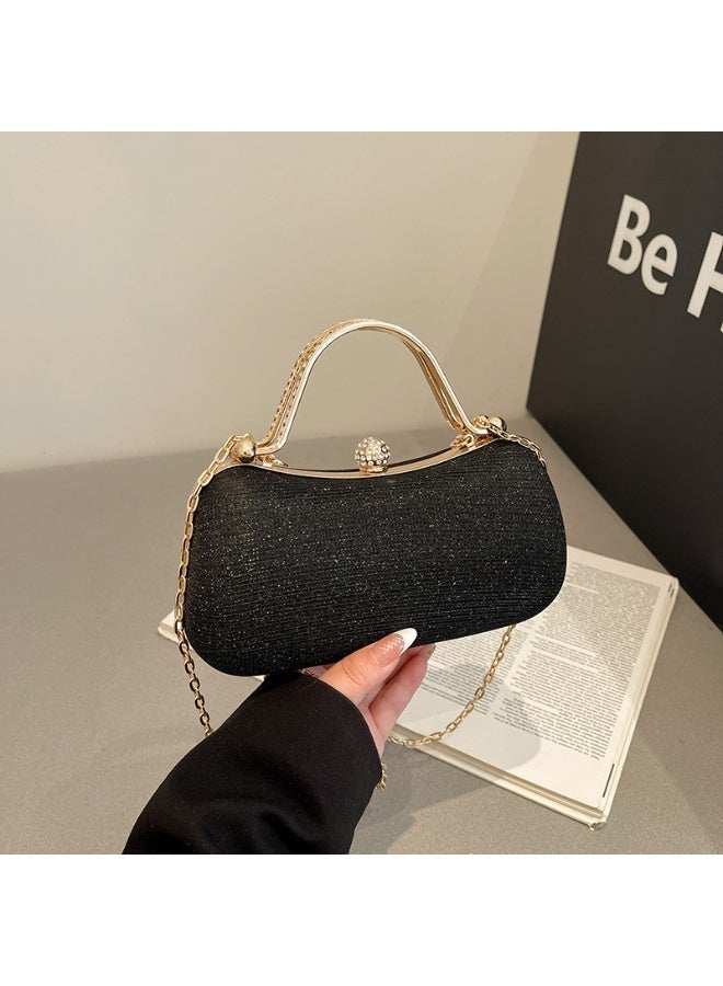 المرأة بريق مساء مخلب حقيبة، حجر الراين المشبك حقيبة مع انفصال الذهب سلسلة رسمية حزب الزفاف حقيبة سوداء لامعة مساء للسيدات (أسود) - Image 4