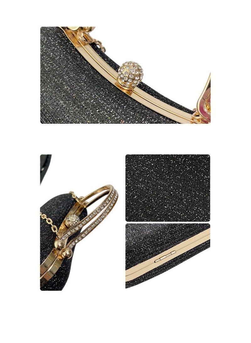 المرأة بريق مساء مخلب حقيبة، حجر الراين المشبك حقيبة مع انفصال الذهب سلسلة رسمية حزب الزفاف حقيبة سوداء لامعة مساء للسيدات (أسود) - Image 3
