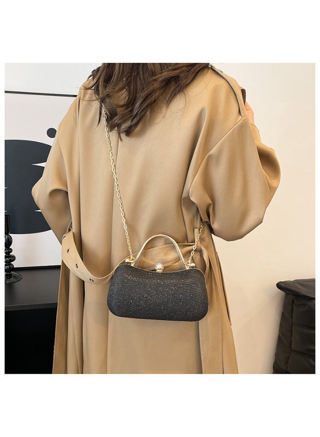 المرأة بريق مساء مخلب حقيبة، حجر الراين المشبك حقيبة مع انفصال الذهب سلسلة رسمية حزب الزفاف حقيبة سوداء لامعة مساء للسيدات (أسود) - Image 5