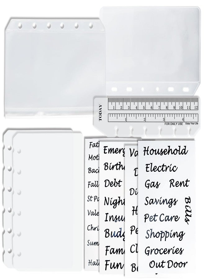Harphia A7 Binder Pockets Set, Zippered Translucent Cash Bag, Translucent Card Holder Bag, PVC Dividers, PVC Today Bookmark Ruler and 42 Category Stickers 819a7 - Image 1